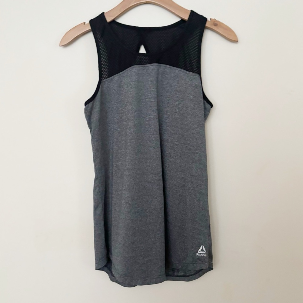 Reebok Athletic Tank Womens Size Small Charcoal and Black‎ Workout Mesh Active